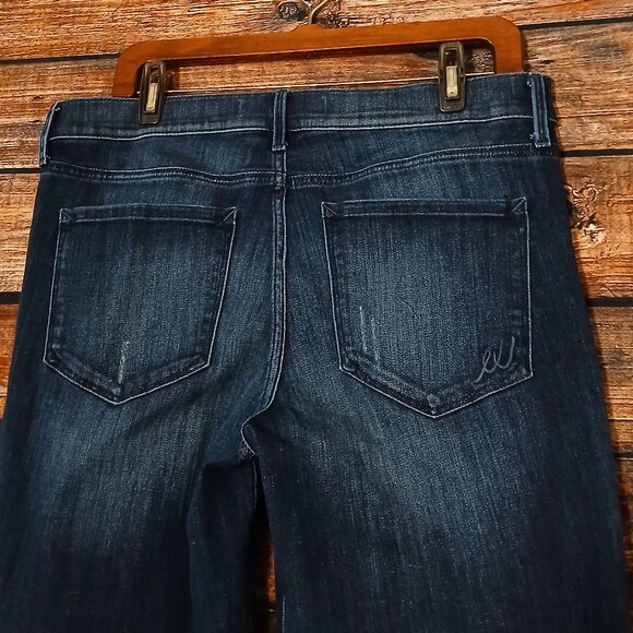 Express Jeans 12 Wide Leg Flare Dark Wash Blue Denim Stretch READ - Picture 5 of 8